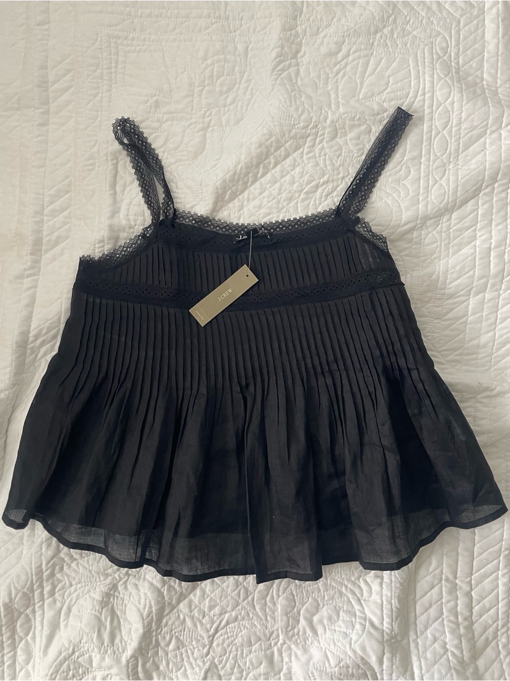 NWT J. Crew Ramie Lace Trim Tank Black